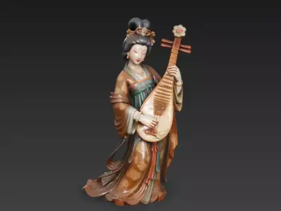Statue antique style playing the zither Tang Dynasty court lady 3D model