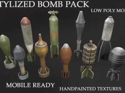 Stylized bombs pack Low-poly 3D model