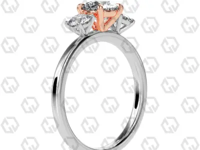 Ring 109 Round Shape 3 stone ring with round 3D print model