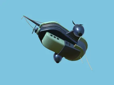Cartoon Airship 09 - Blue Camouflage - Low Poly Ship Low-poly 3D model