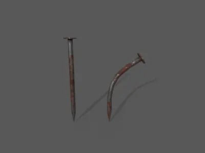 Rusty straight and bent nails Low-poly 3D model