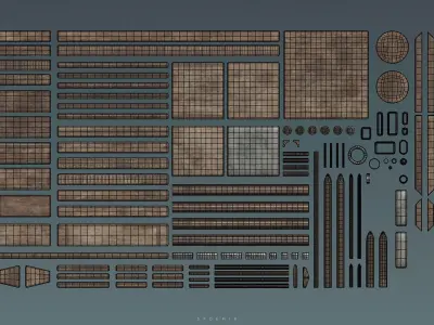 Medieval Wooden Kitbash Collection Low-poly 3D model purchase