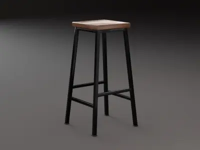 Industrial Metal Bar Kitchen Stool Low-poly 3D model