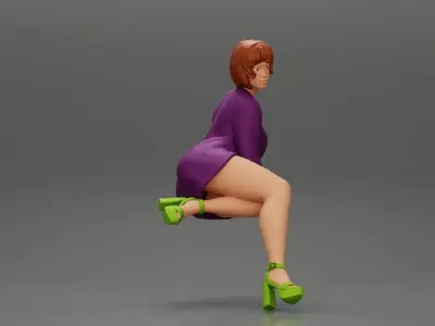 Attractive girl sitting on the car in heels a fashionable dress 3D print model