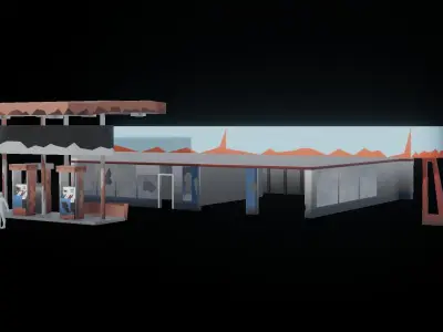 Low Poly stylized Old Gas Station Low-poly 3D model