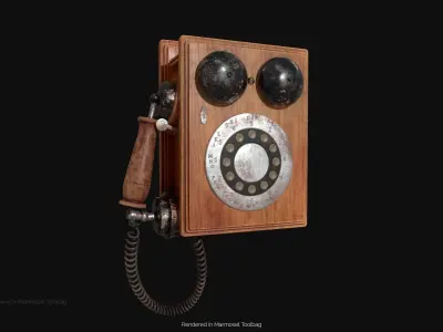 Wooden Antique Phone Low-poly 3D model