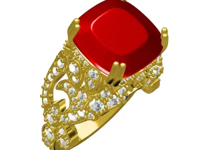 Antique Cushion Stone Floral Design Cocktail Ring 3D print model
