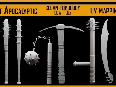 50 Post Apocalyptic Weapon Base mesh  Low-poly 3D model