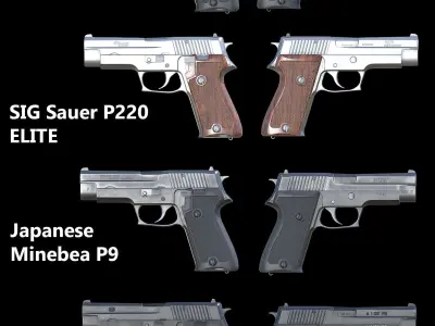 SIG Sauer P220 9mm - Pistole 75 - Minebea P9 - Game Asset Low-poly 3D model