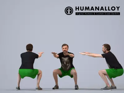 00107Floris008 - Adult Caucasian male crouching during exercise 3D model