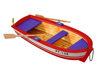 Wooden rowing boat 3D model