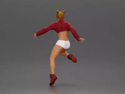 Woman in red crop top and sneakers riding a motorbike 3D print model