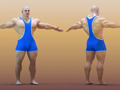 Well Built Muscular Male in Blue Leotard 3D model