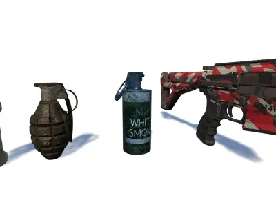 3D Weapon Grenade Pack Pistol with Camo Smoke Frag Flash bang Low-poly 3D model