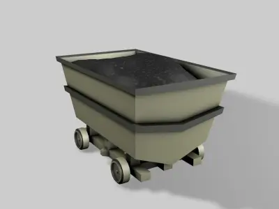 Minecart wheelbarrow with coal in it Low-poly 3D model