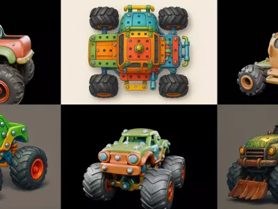 Monster Truck bundle 5 pack 100 glb 3D model