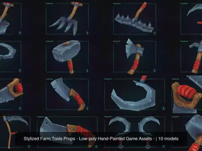 Stylized Farm Tools Props - Low-poly Hand-Painted Game Assets - 3D Model Pack