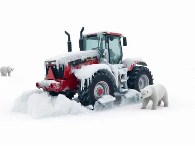 Frozen Tractor in Arctic Glacier with Polar Bears Low-poly 3D model