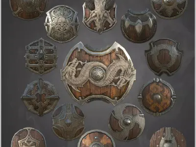 15 Low Poly Ancient Shields  4k PBR Texture  Material  Vol 01 Low-poly 3D model