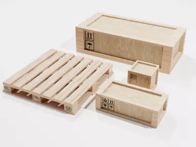 Wooden Transport Boxes Free low-poly 3D model