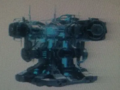 Futuristic high tech machinery with blue lights Low-poly 3D model
