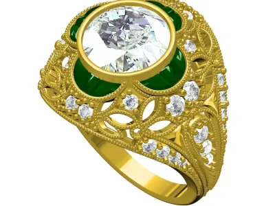 Antique Art Deco Womens Engagement Ring 3D print model
