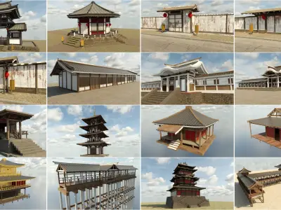 PBR Asian Buildings Collection Low-poly 3D model