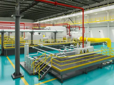 Steam turbine generator - inside the power plant 3D model