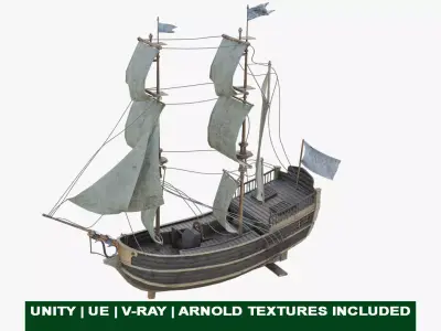 Old Sailing Ship Low-poly 3D model