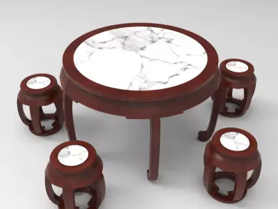 Traditional Chinese Table and stool with PBR textures - set 1 3D model