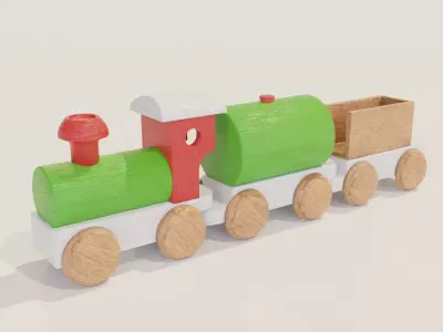 little child wood train toy  Low-poly 3D model