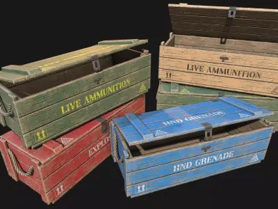 Low Poly PBR Wooden Military Crate 4 Low-poly 3D model