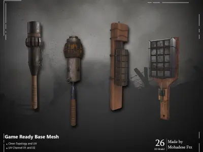 26 Grenade WW12 Base Mesh -VOL 02 - Game Ready Low-poly 3D model