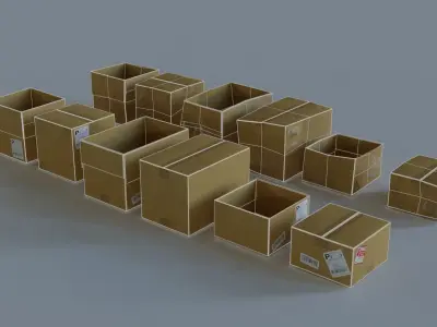 Ultimate Cardboard Box Pack with 8 - 4K texture Sets Low-poly 3D model