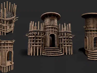 Medieval Modular Wooden Prison Cage  Low-poly 3D model