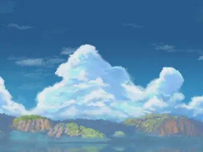  studio ghibli style anime in 3d train crossing river side scene 3D model