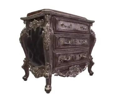 Antique Baroque Carved Wooden Nightstand 3D model