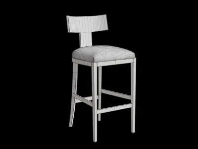 Black Wood And Fabric Stool 3D model