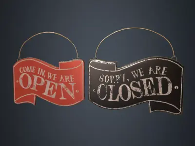 Open-Closed Sign - Vintage Open-Closed Sign - Red and Black Sign Low-poly 3D model