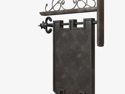 Signboard metal sign with ornate design 3D model