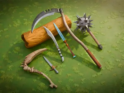 Mellee Weapons and Guns Pack of 12 Low-poly 3D model