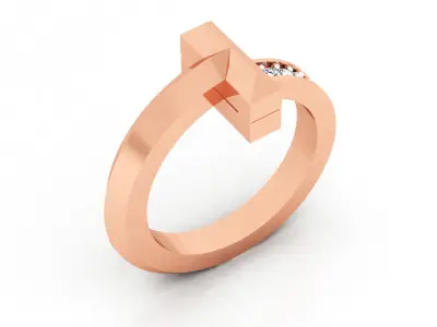 T Ring cross in rose gold 3D model