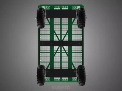 GREEN STEEL PUSH CRATE WAGON PLASTIC MESH DECK BED CART TROLLEY 3D model