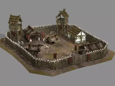 Medieval Top-Down Barbarian Camp Low Poly 3D Model Low-poly 3D model