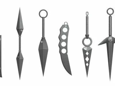 Collection of 6 kunai Low-poly 3D model