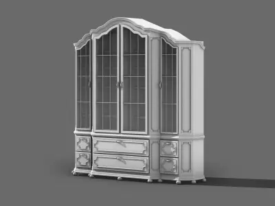 antique wooden bookcase carved wardrobe 3D model