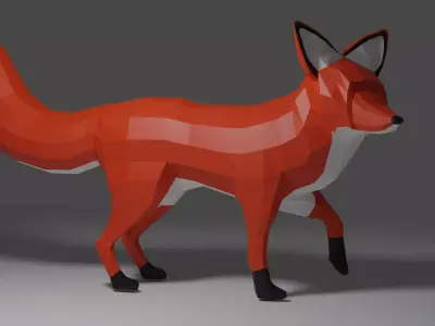 Low poly fox fully rigged with walking animation Low-poly 3D model