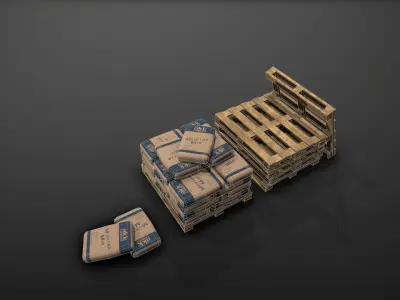 Cement Euro Palette Props Pack Game Ready Low-poly 3D model