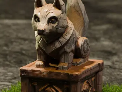 Stylized Fox Statue  Game Ready 3D Model Low-poly 3D model