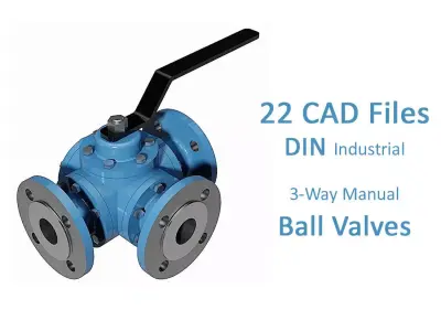 3-Way Manual Ball Valves - DIN Flanged Ends -  3D model